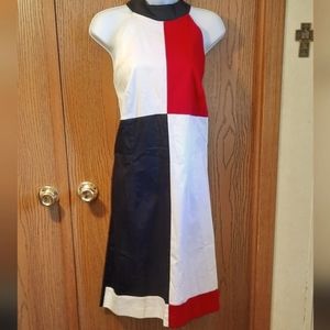 Vintage Helene Blake Black White Red Sleeveless Dress size 18